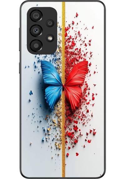 Samsung Galaxy A33 Uyumlu Kırmızı Mavi Kelebek Baskılı Silikon Kılıf Renkli