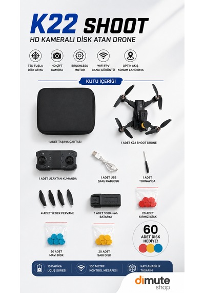 K22 Shoot Hd Kameralı Disk Atan Drone Brushless Motor Katlanabilir