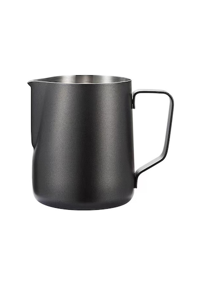 304 Çelik 600 Ml Siyah Teflon Kaplama Kahve Süt Köpürtme Potu Sütlük Pitcher