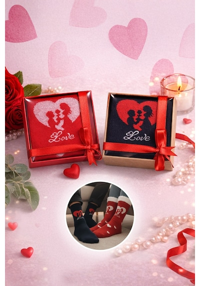 Inno Sevgililer Günü Özel Hediye Kutulu 2 Çift Love Desen Çorap Kırmızı Inno Sevgililer Günü Özel Hediye Kutulu 2 Çift Love Desen Çorap Kırmızı