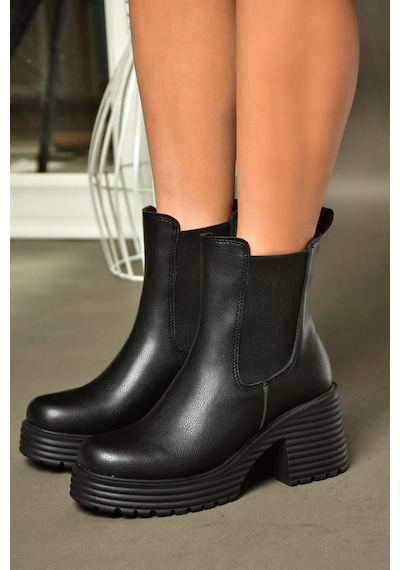 Fox Shoes R996020009 Siyah Kalın Topuklu Kadın Bot Siyah