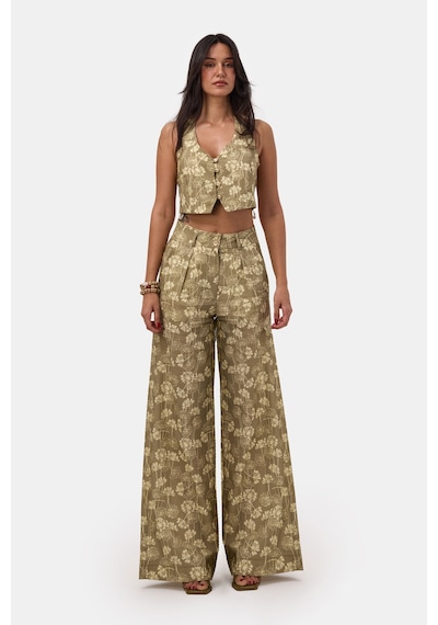 it's basic Kadın Haki Çiçekli S6-121 Palazzo Fit Tasarım Pantolon