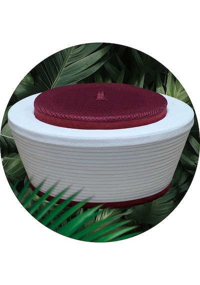 Fabrikam06 Bordo Sarık İmam Sarığı Cami Sarığı Namaz Sarığı S102 57 Cm Bordo - Beyaz