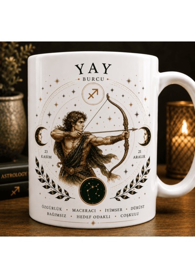 Yay Burcu Kupa Bardak Astroloji Temalı Premium Seramik Burç Kupası Beyaz