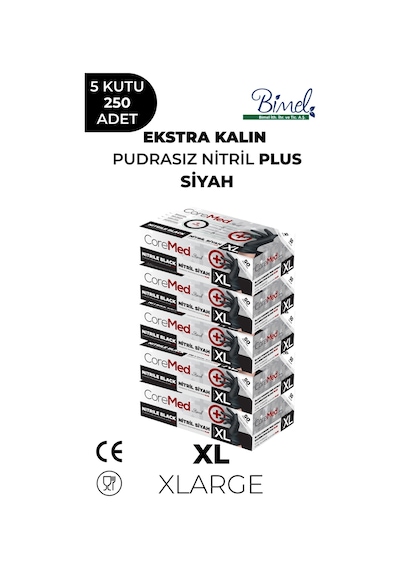 Ekstra Kalın Nitril Siyah Plus Muayene Eldiveni Xl - 5 Paket 50'li