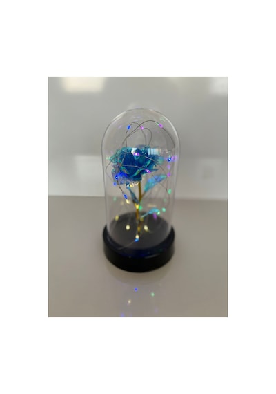 Sevgililer Ve Anneler Gününe Özel Hediyelik Dekoratif Solmayan Mavi Sonsuzluk Gül Rgb Ledli Fanus