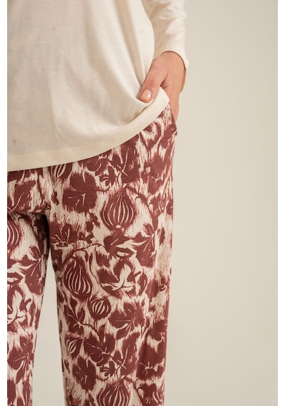 Pierre Cardin Kadın Leaves Krem Uzun Kol Pijama Takım Pc9263-s-v1 Pc9263-s-v1