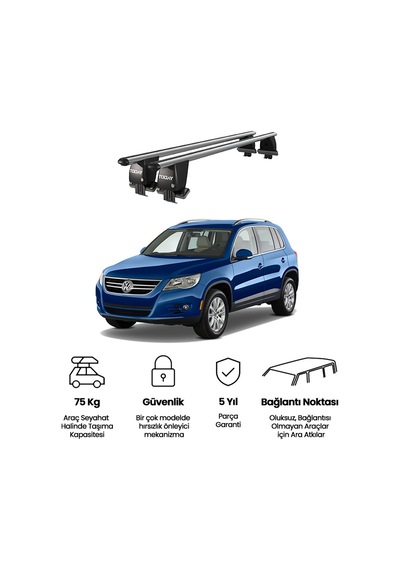 Royal Volkswagen Tiguan 2008-2011 Uyumlu Gri Ara Atkı Port Bagaj Tavan Barı