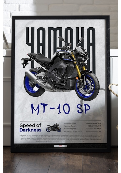 Yamaha Mt-10 Sp Siyah Ahşap Çerçeveli Poster, Dekoratif Motosiklet Duvar Tablosu