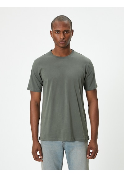 Koton Basic Tişört Slim Fit Kısa Kollu Bisiklet Yaka Haki 5wam10041hk Haki
