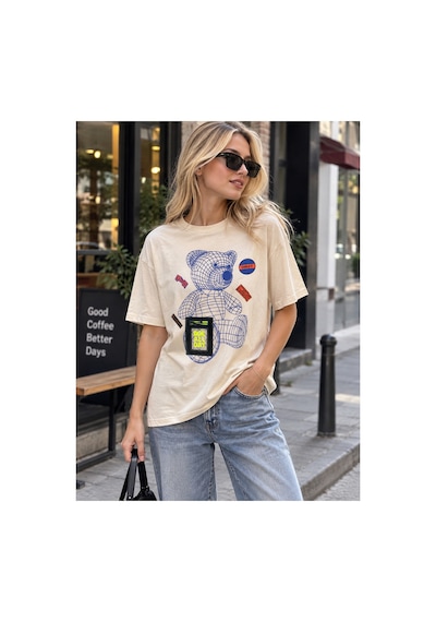 Gugus Kadın Outlet Tek Kalan Üst Giyim Modeller Krem-tshirt-oyuncak-ayı