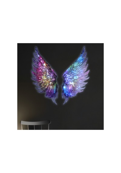 Kişiselleştirilebilir Led Işıklı Epoksi Cam Tablo Violet Mor Melek Kanadı Beyaz - 737209228 Beyaz
