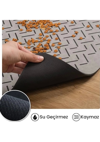 MatGo Pati Çizgi Patili Su Geçirmez Kaymaz Krem Kedi Köpek Mama Paspası Matı 50 x 70 CM