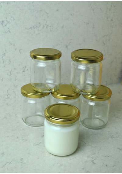 6 Adet 210 Ml Cam Kavanoz Mama Bebek Yoğurt Saklama Kabı Gold Kapaklı 210 Cc Şeffaf-gold