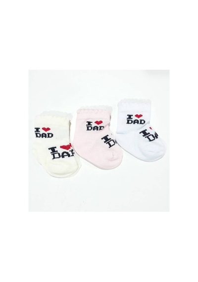 Bebegen I Love Dad Pembe Krem Beyaz 3 Lü Bebek Çorap Çok Renkli
