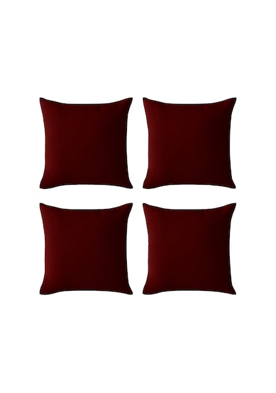 Bordo Kırlent Kılıfı 4'lü Set - Gizli Fermuarlı - Kadife Dokulu Bordo