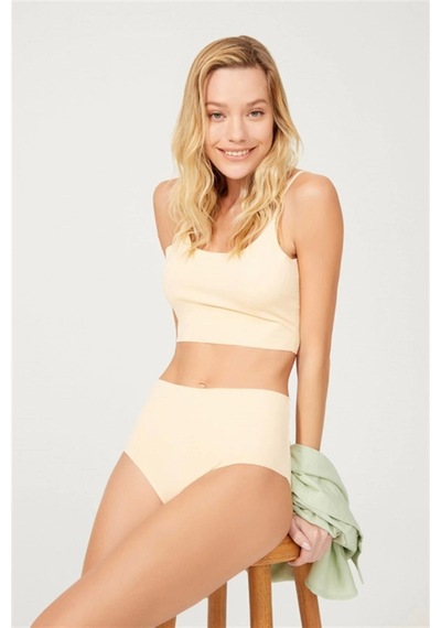 Cottonhill Yüksek Bel Basic Lazer Kesim Kadın Bikini Külot-ten Ten