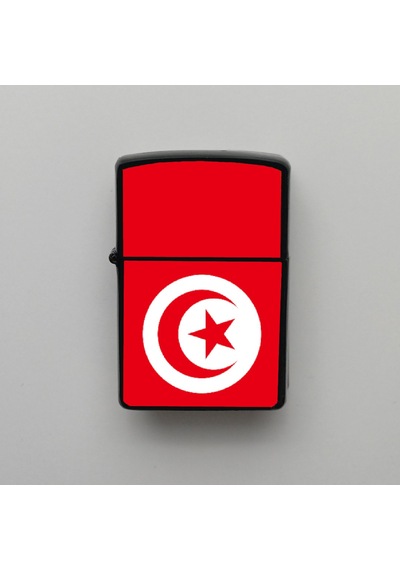Tunus Tunisia Klasik Ülke Bayraklı - Benzinli Siyah Çakmak - Hediyelik Siyah