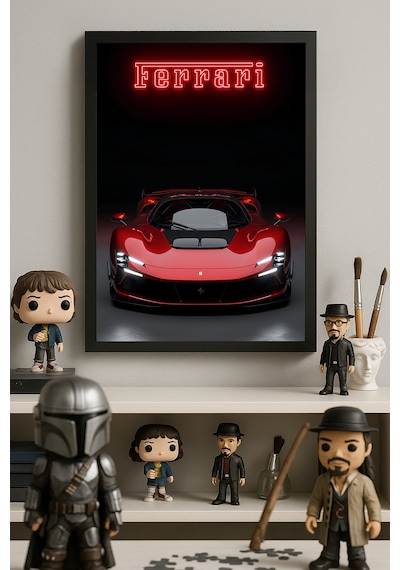 Ferrari Daytona Sp3 Siyah Ahşap Çerçeveli Poster, Dekoratif Araba Duvar Tablosu