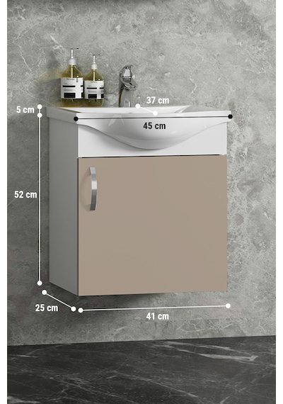 Yıldız 45 Cm Beyaz-selenit Mdf Seramik Lavabolu Asma Banyo Alt Dolabı