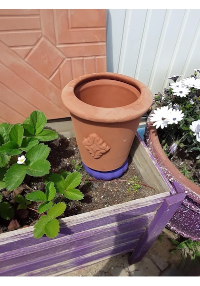 Dekorlu Toprak Saksı 27 26 Cm Büyük Boy, Terracotta Pişmiş Kilden Pişmiş Kil