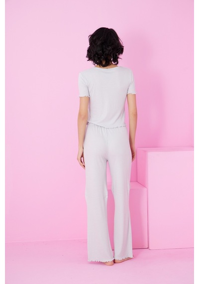 Siyah İnci Soft Touch İnce Mevsimlik Örme Pijama Takım7869 Gri