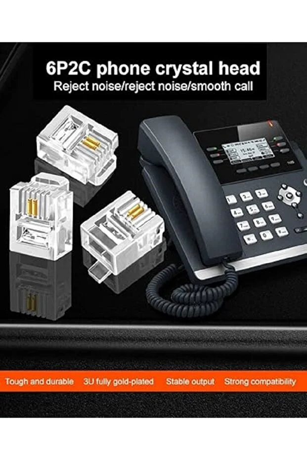 30 Adet Rj11 2pin Jak 6p2c 2 Pinli Plug Altın Kaplama 2 Çekirdek Telefon Kablosu Için Konnektör