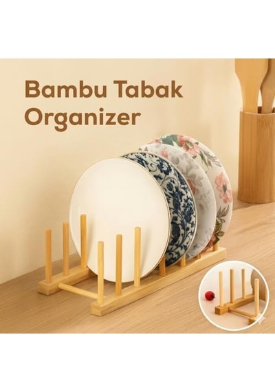 Bambu Tabaklık Kurutmalık Ahşap Tabak Düzenleyici Stand, Katlanabilir Bulaşıklık, Tabak Kapak Bardak Organizer Doğal Bambu -