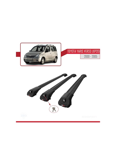 Toyota Yaris Verso Xp20 2000-2005 Arası İle Uyumlu Ace-1 Ara Atkı Tavan Barı Siyah 3 Adet Bar