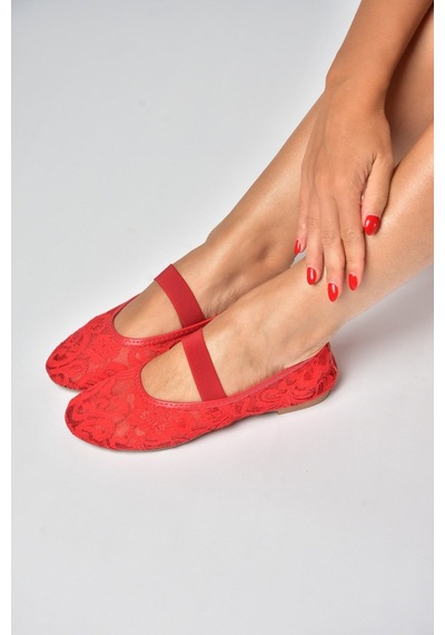 Fox Shoes Y726924306 Kırmızı Dantel Kadın Babet