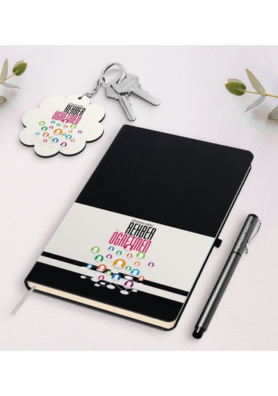 Kişiye Özel Rehber Öğretmen Siyah Defter Kalem + Anahtarlık