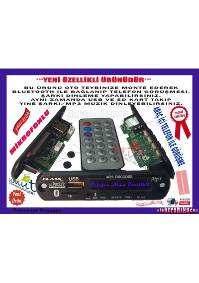 Bluetoothlu Oto Teyp Usb Sd Çevirici Aux Kumandalı Mikrofonlu