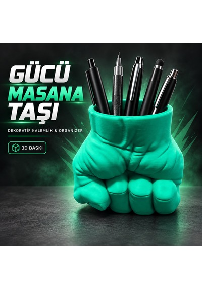 Kaslı Figür Tasarımlı 3d Baskı Dekoratif Kalemlik Ve Masaüstü Organizer Yeşil