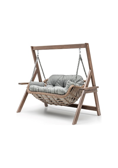 Bafra Swing Ahşap Rattan Salıncak Dış Mekan Bahçe Balkon Ve Teras Salıncağı Gri