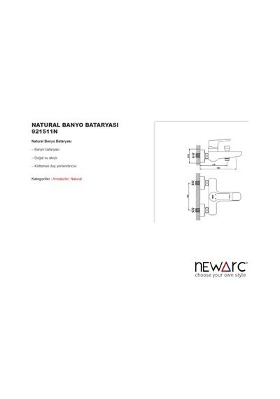Newarc 921511N Natural Banyo Bataryası Krom