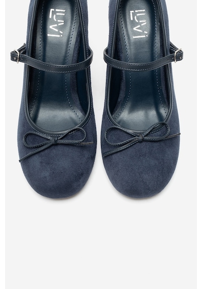 Luvi Shoes Acland Lacivert Süet Fiyonklu Kadın Topuklu Ayakkabı