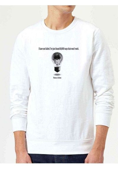 Thomas Edison Metal Müzik Baskılı Beyaz Erkek Örme Sweatshirt