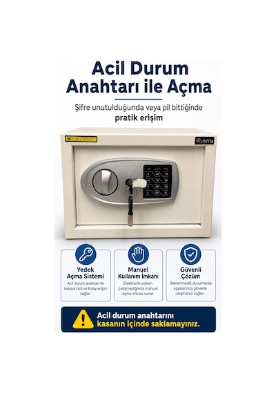 Tc-002 Akıllı Elektronik Kasa, Şifreli Çelik Para Kasası, Acil Durum Anahtarlı Ve Sabitlenebilir Güvenlik Kasası Beyaz