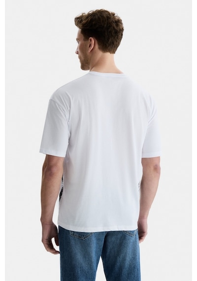 Ucla Ignıso Beyaz Bisiklet Yaka Baskılı Oversize Erkek Tshirt Beyaz