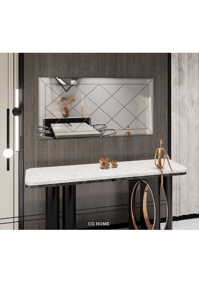 Dekoratif Baklava Desenli Bizoteli Salon Aynası Ofis Aynası Konsol Aynası 120cm X 60cm 120 X 60 Gümüş GÜMÜŞ