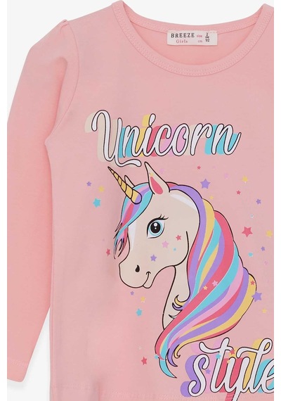 Breeze Kız Çocuk Uzun Kollu Tişört Unicorn 2-6 Yaş, Pudra