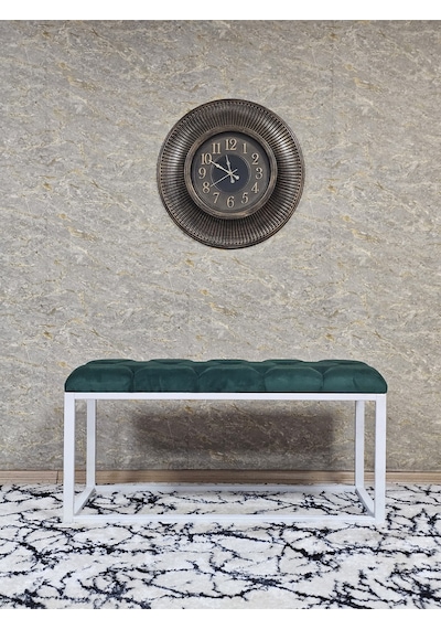 Zafir Beyaz Boyalı Diktörtgen 100 Cm X 40 Cm Oturak Puf - Bench - Makyaj Oturağı - Oturak Yeşil