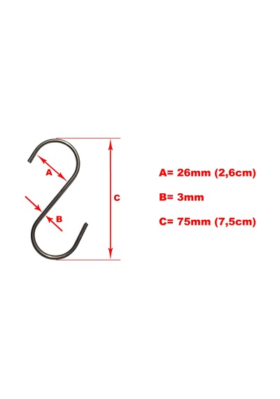 S Kanca - Askı Kancası - Krom Paslanmaz - 100 Adet 3mm