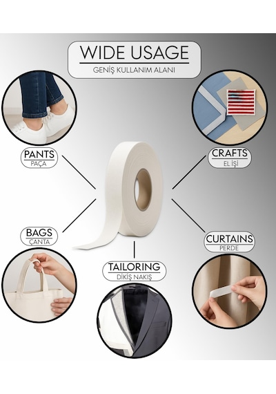 27kids Modern Teknik Tekstil Paça Telası - Çift Taraflı Yapışkan Tela - Şerit Tela - Amerikan Tela - Dikiş Nakış Telası Beyaz, 1.5 Cm X 100 M Açık Bej