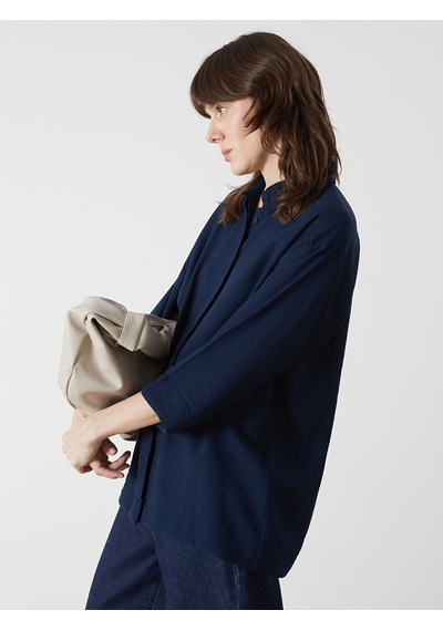 Lcwaıkıkı Classic Lacivert Oversize Armürlü Kadın Gömlek