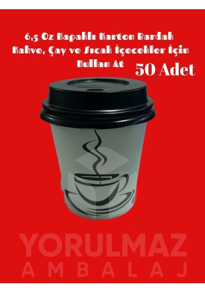 6,5 Oz Kapaklı Karton Bardak 50 Adet Kahve Ve Sıcak İçecekler İçin Sızdırmaz, Tek Kullanımlık 50