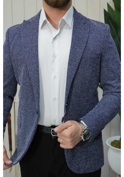 Bys Beystil Sivri Yaka Kırçıllı Lacivert Blazer Ceket Britanya - Slim Fit