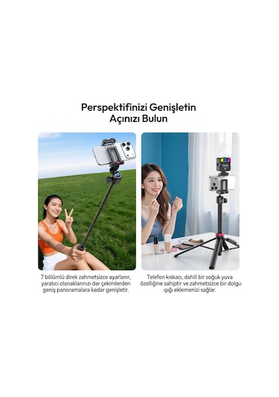 Ulanzi Mt-44b 150cm 2 İn 1 Otomatik Açılan 4 Ayaklı Selfie Monopod Tripod Siyah - S056