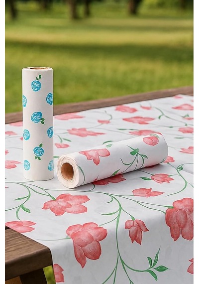 20 Adet Kullan At Masa Örtüsü Sıvı Geçirmez 2 Rulo Tek Kullanımlık 100x120 Cm Sofra Kağıdı Çiçekli