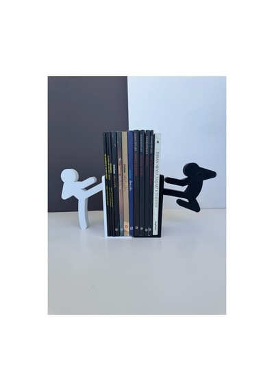 Kung Fu Figürlü Kitap Tutucu Siyah Beyaz Dekoratif Kitap Desteği
